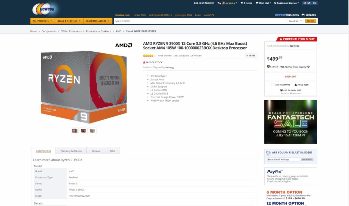 ryzen newegg status