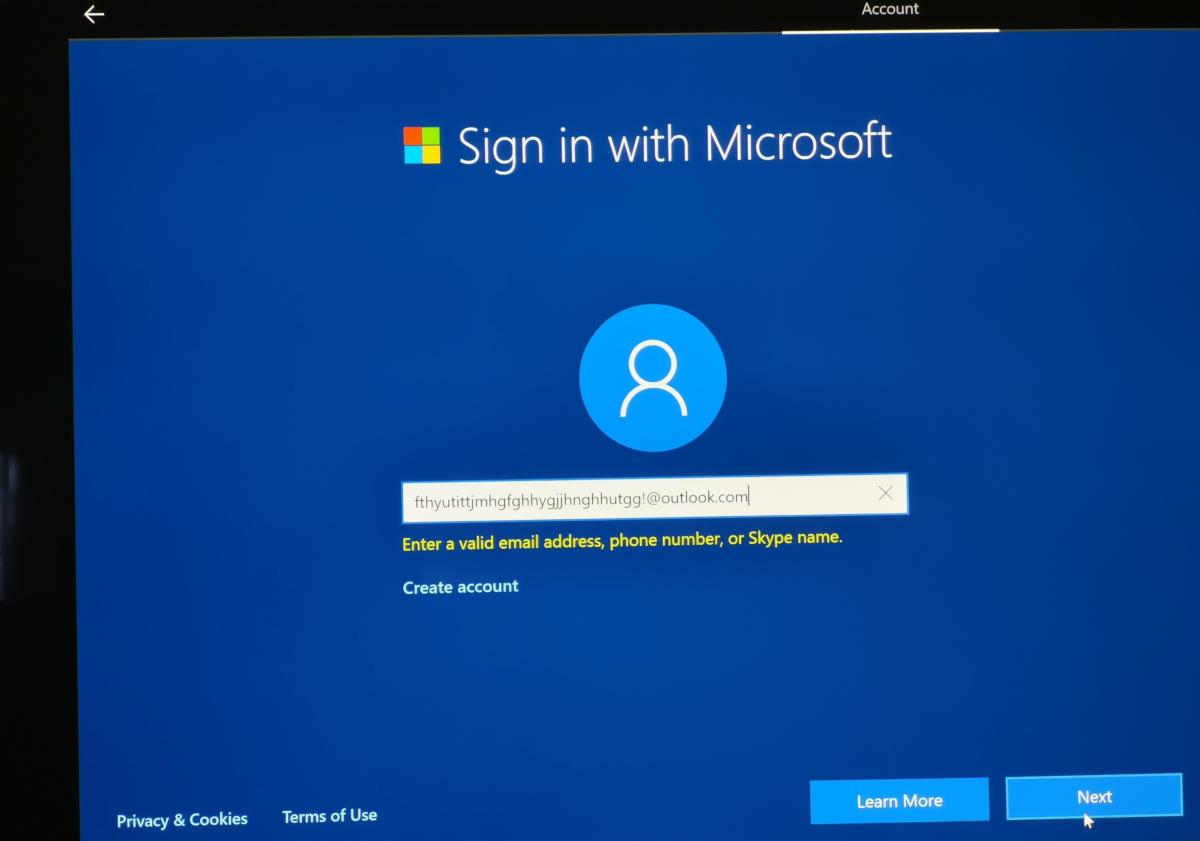 sign in with microsoft Windows 10 OOBE local account