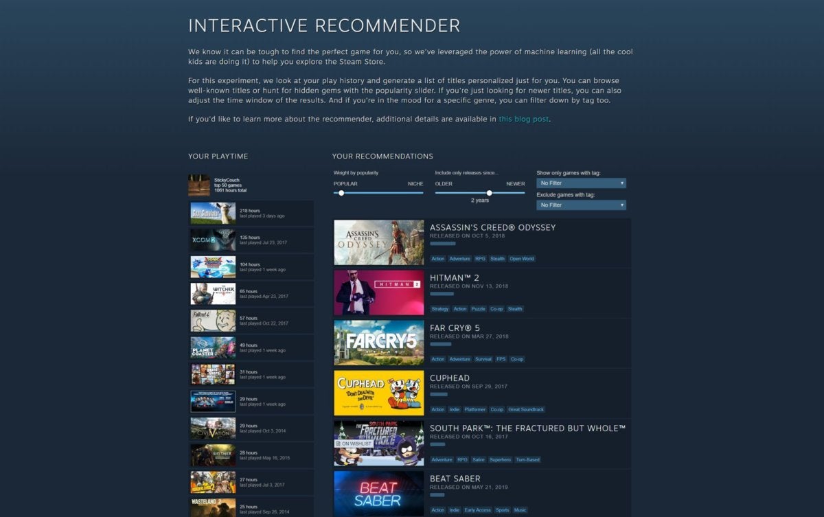 steam interactive recommender