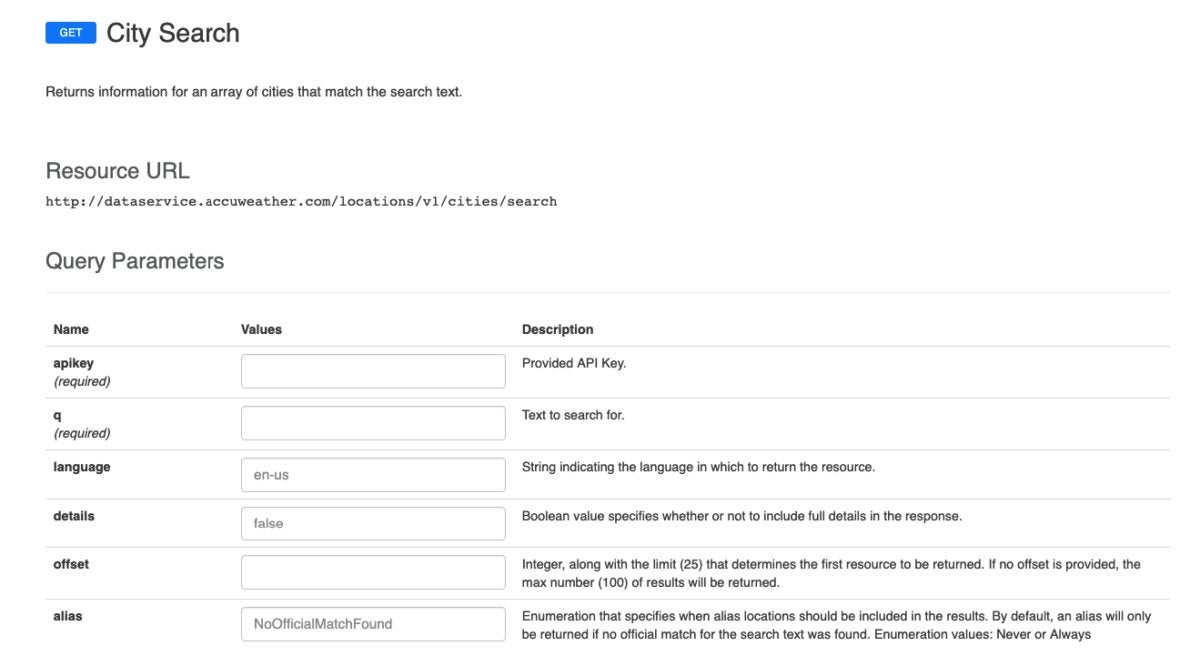 AccuWeather Locations City Search API
