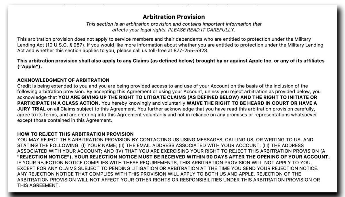 arbitration clause apple card
