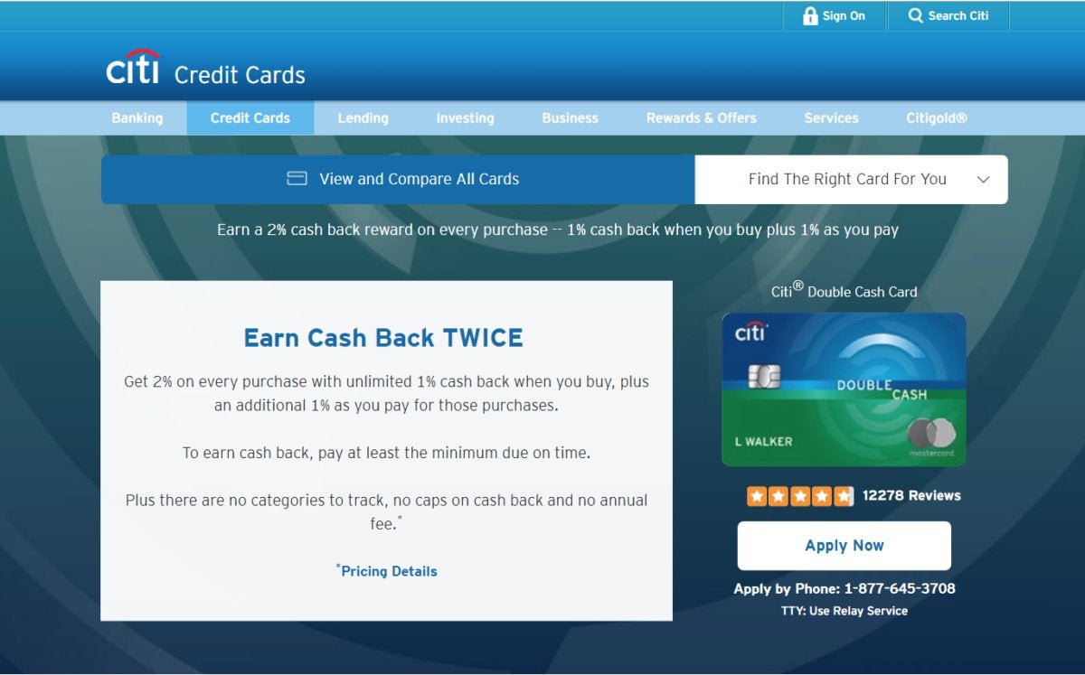 citi double cash info page