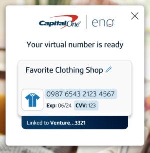 capital one eno virtual card number