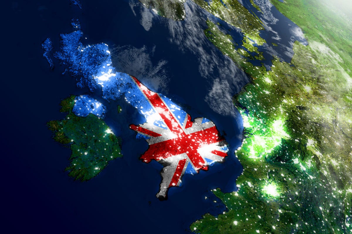 A globe highlighting the United Kingdom.
