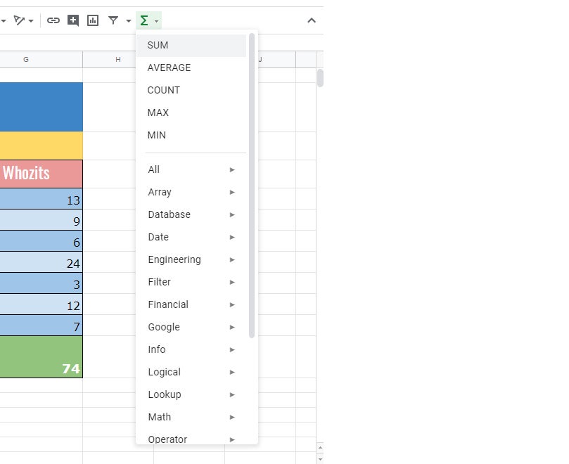 google sheets 08 insert function