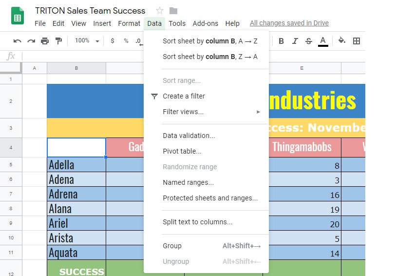 google sheets 09 data menu