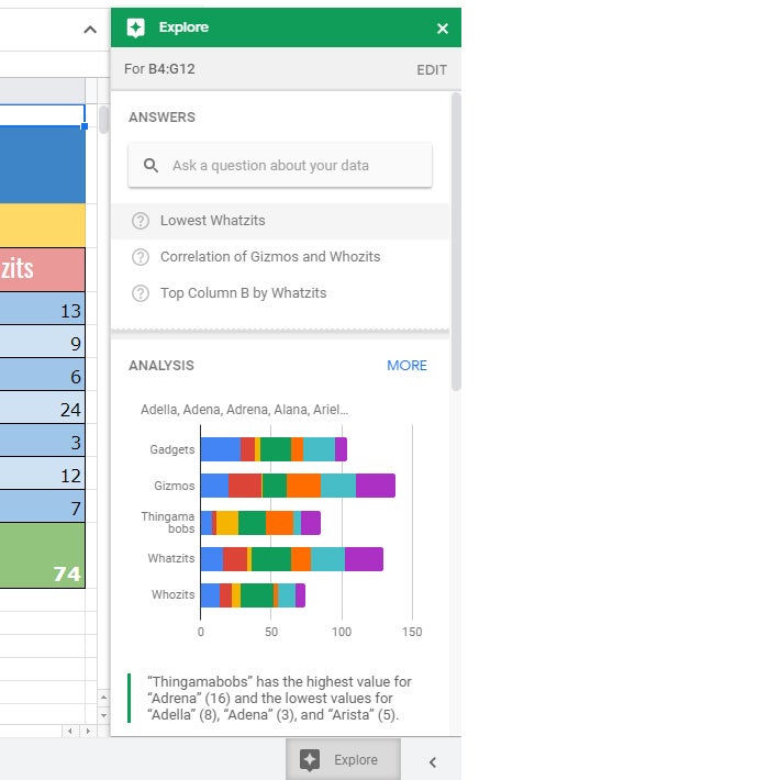 google sheets 13 explore pane