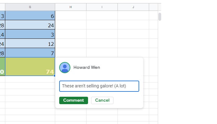 google sheets 22 comment