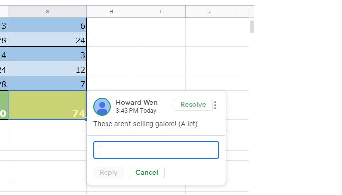 google sheets 23 comment reply