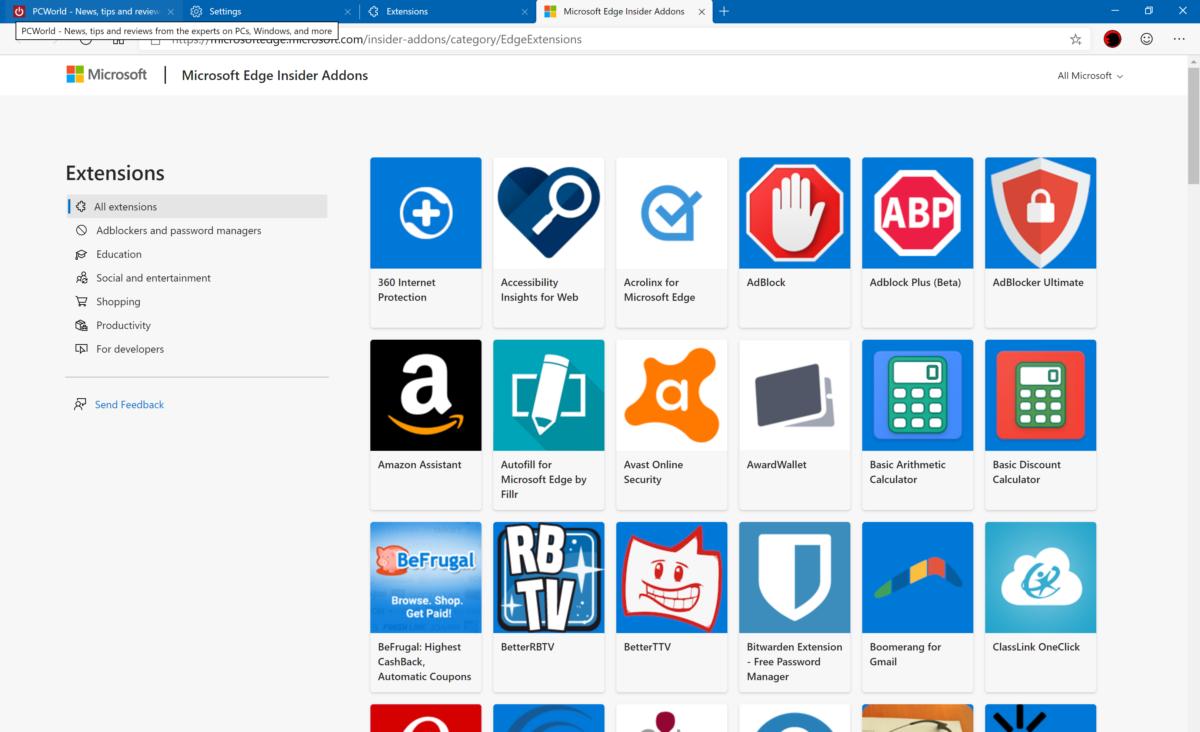 microsoft edge extensions
