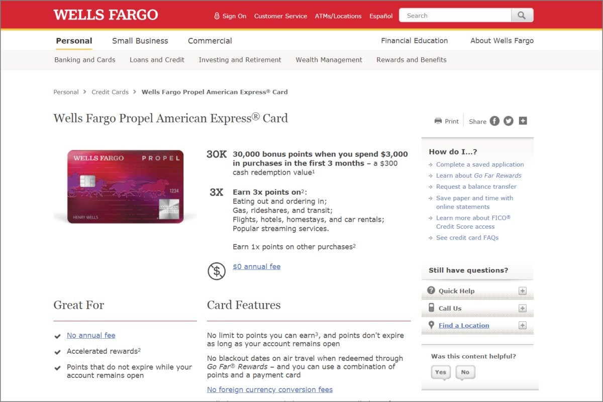 wells fargo propel info page