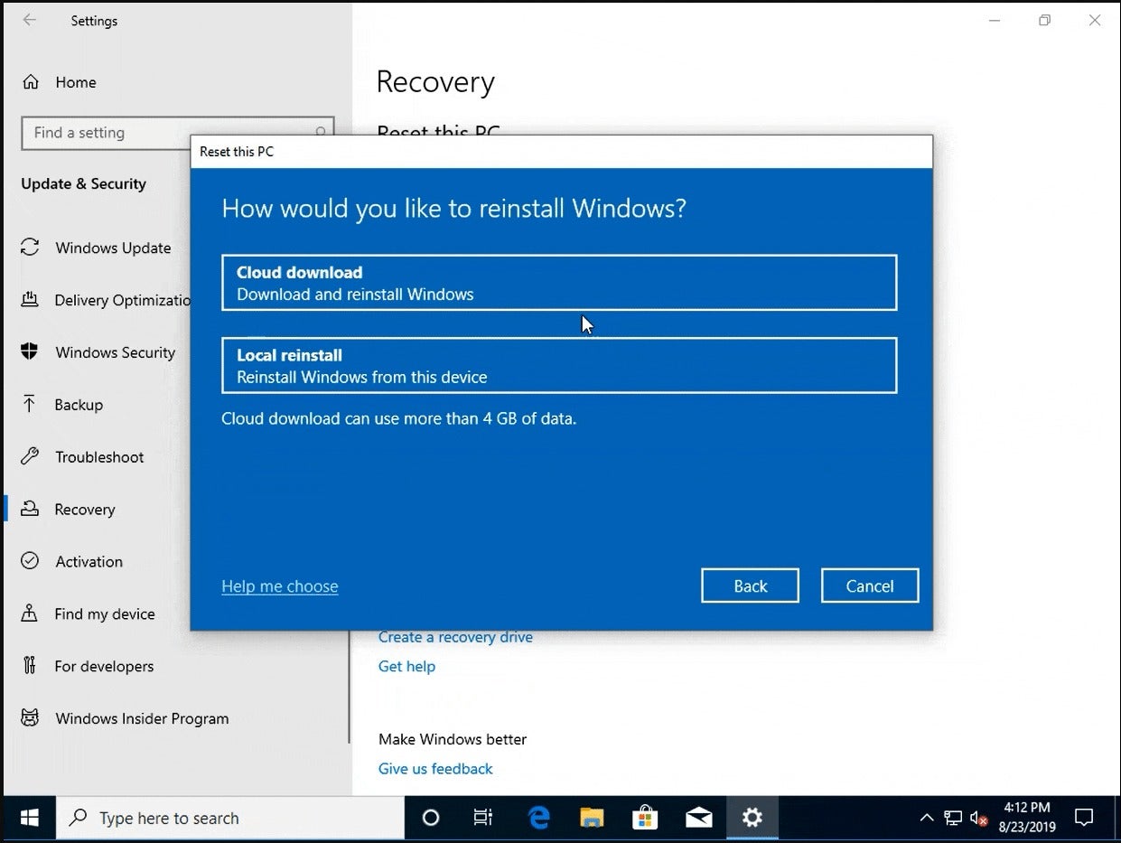 restore factory windows 10