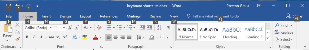 ms office shortcut bar