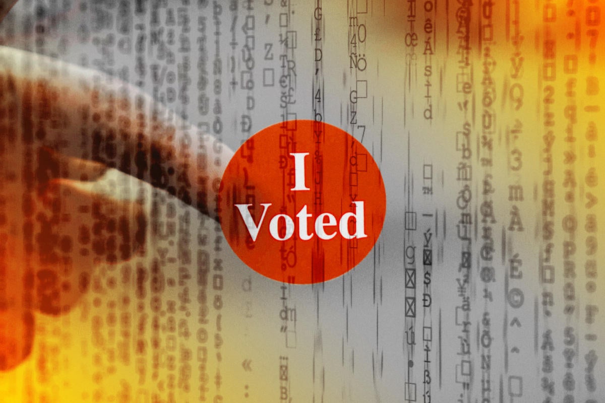 'I Voted' sticker / abstract data encryption / secure voting in elections
