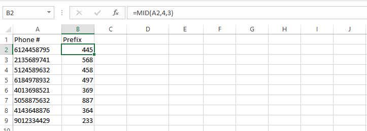 excel data clean 10 phone prefix