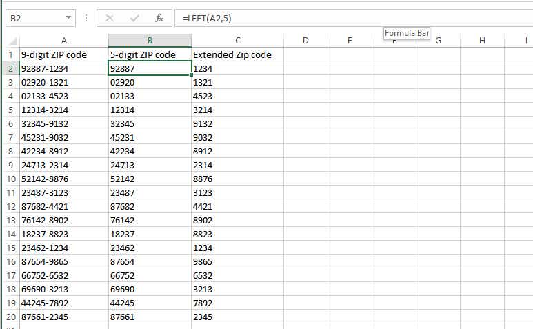 excel data clean 9 zipcodes