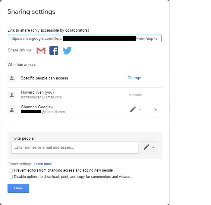 google docs sharing settings