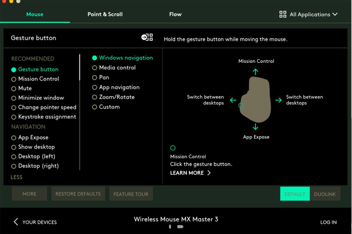 logitech options mouse controls