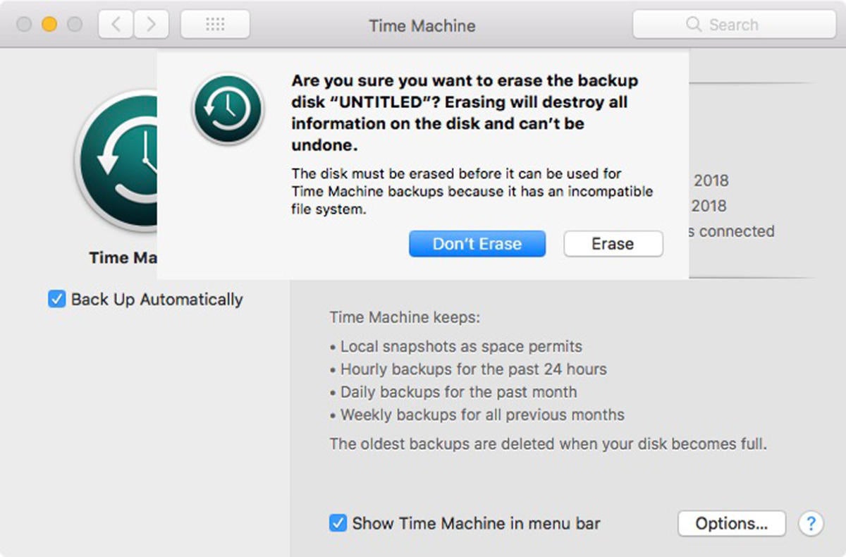 time machine erase disk