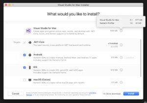 cargas de trabajo en Visual Studio para Mac