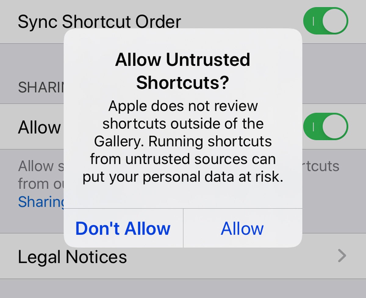 allow untrusted shortcuts