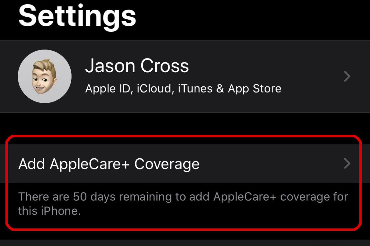 applecare settings