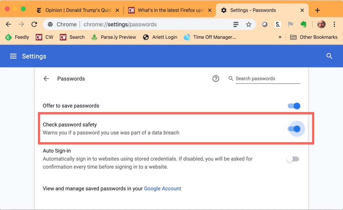 chrome 78 check password safety setting