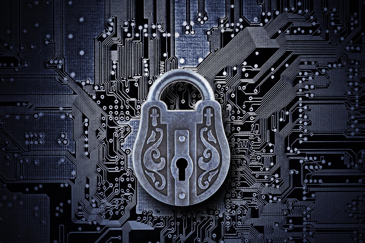 Cybersecurity  >  A mysterious and intricate padlock with complex circuits