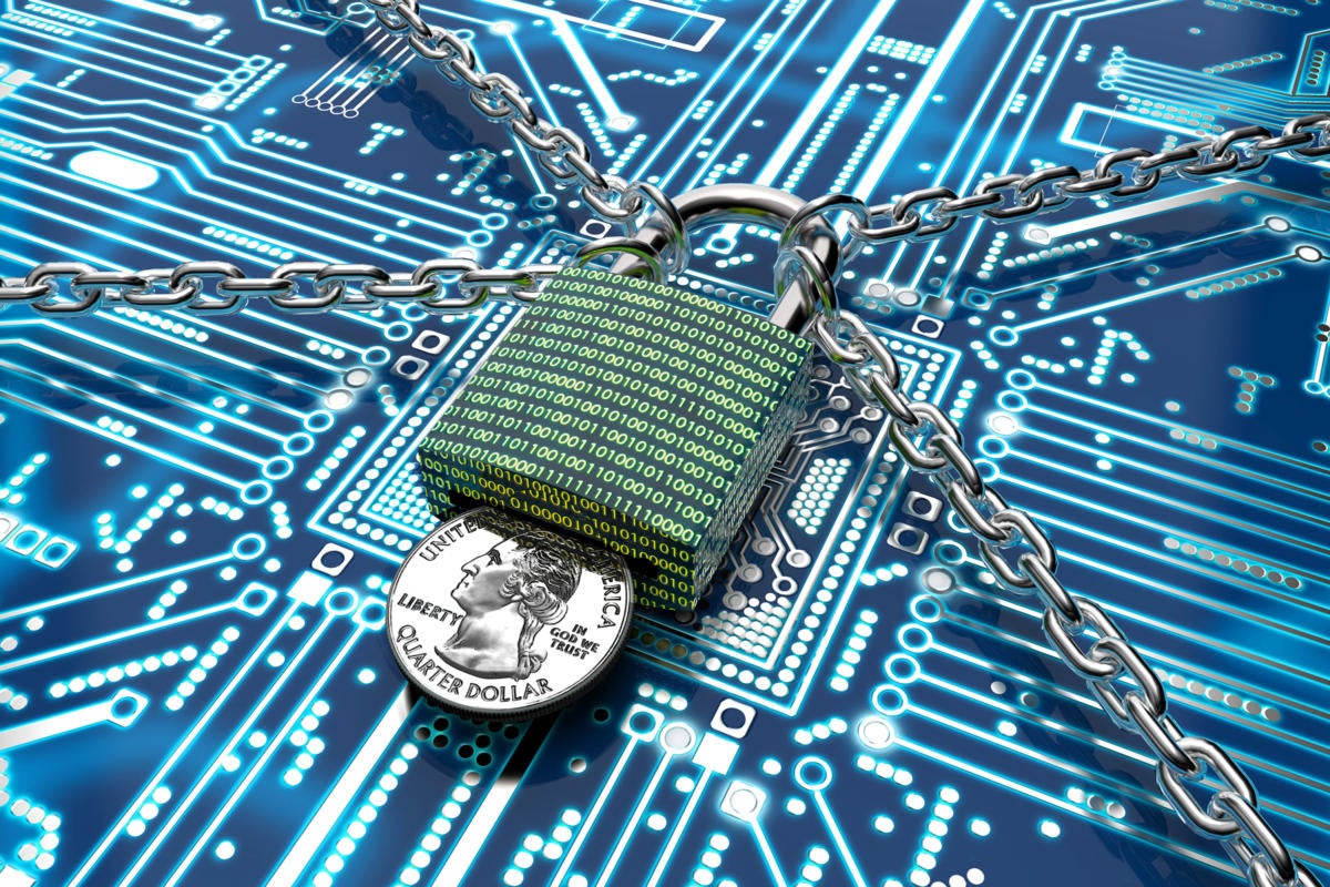 Ransomware > A coin-operated lock ransoming an encrypted system.