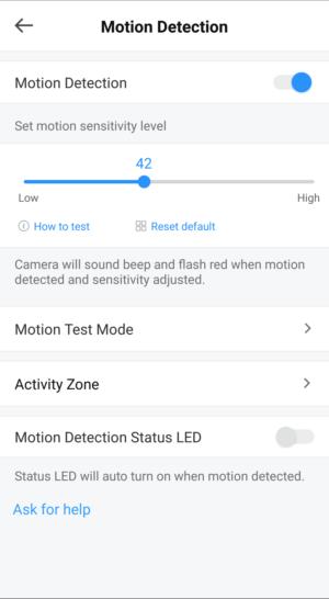 eufy motion settings