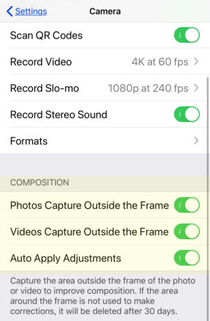 ios13 camera setting