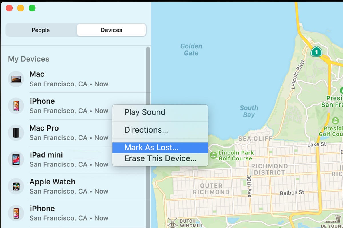 macos catalina find my mark as lost