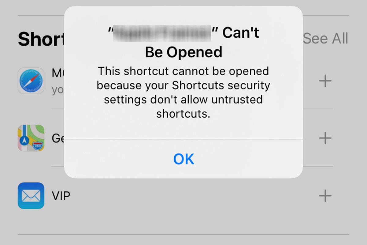 ios shortcuts security settings