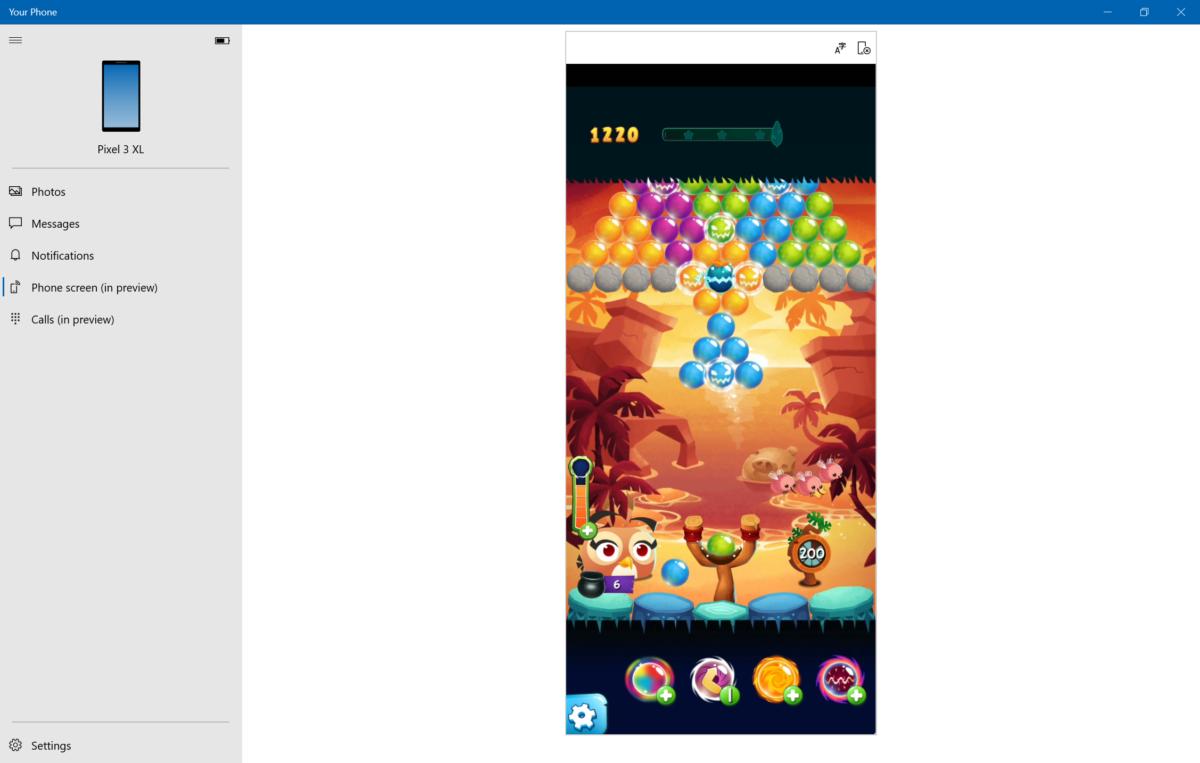 Microsoft Windows 10 your phone angry birds