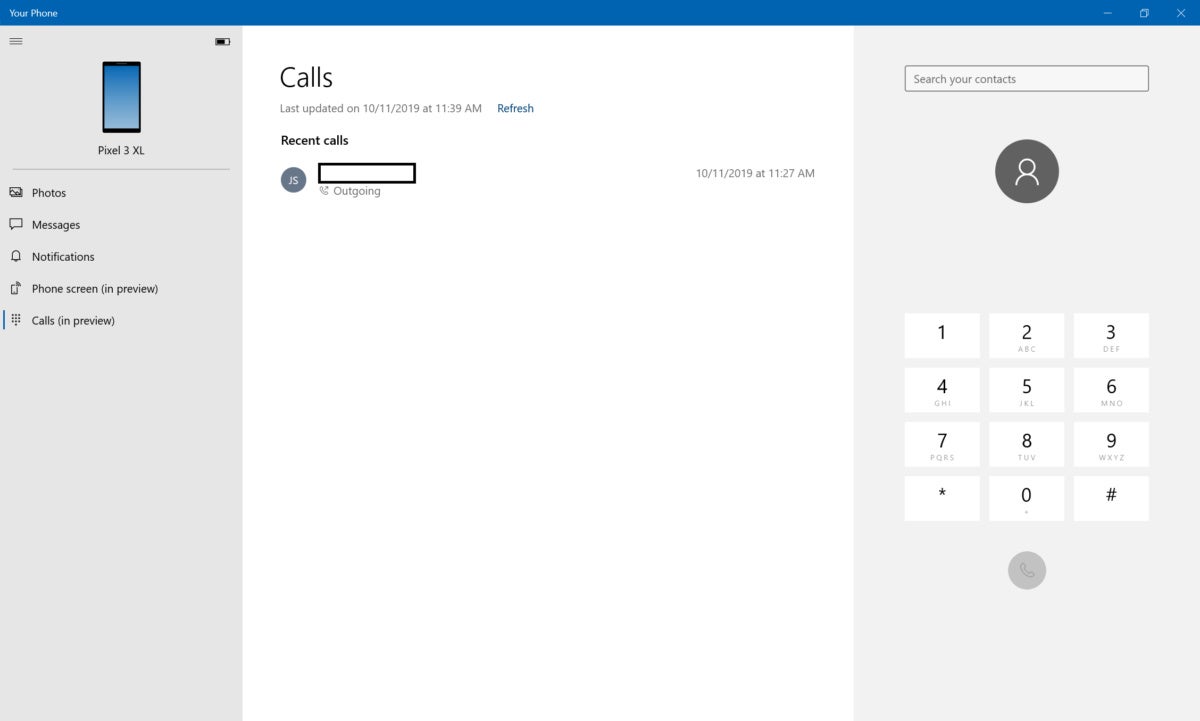 Microsoft Windows 10 your phone calls