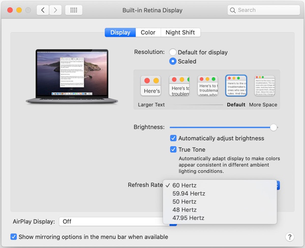 16in macbookpro displays system prefs