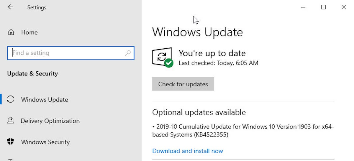 1903 optional updates available