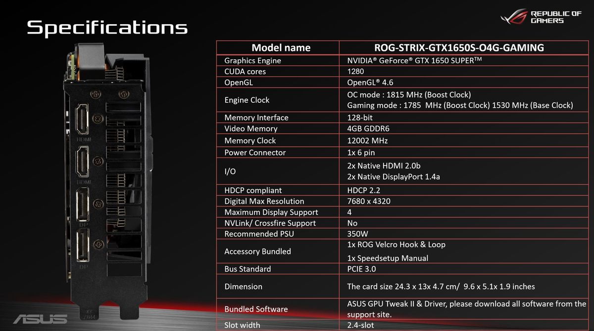 asus rog strix gtx 1650 specs