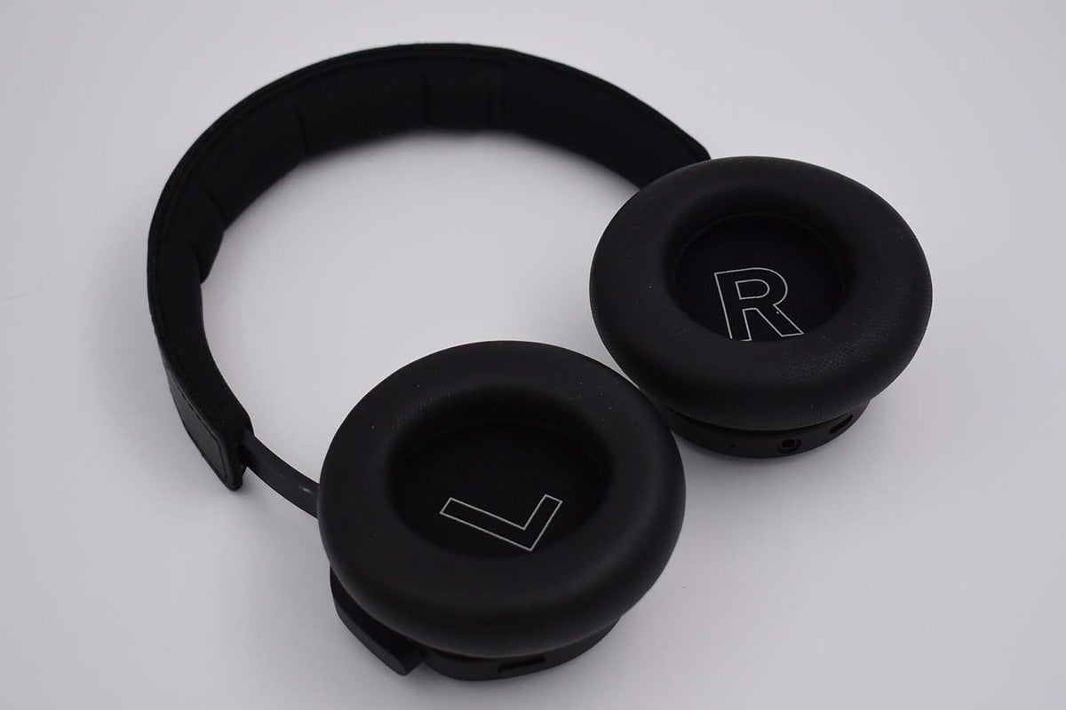 The headphones fold flat for easy travel.