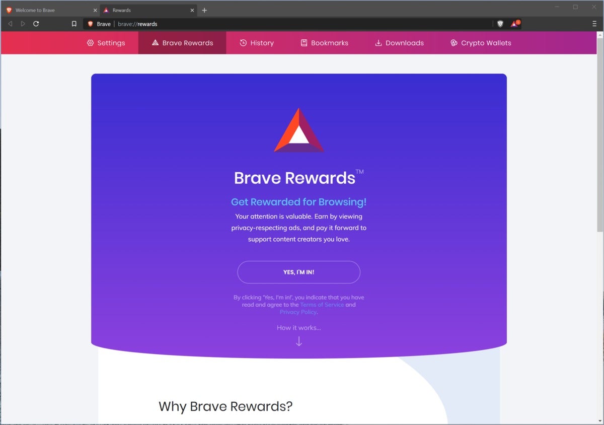 brave browser rewards startup