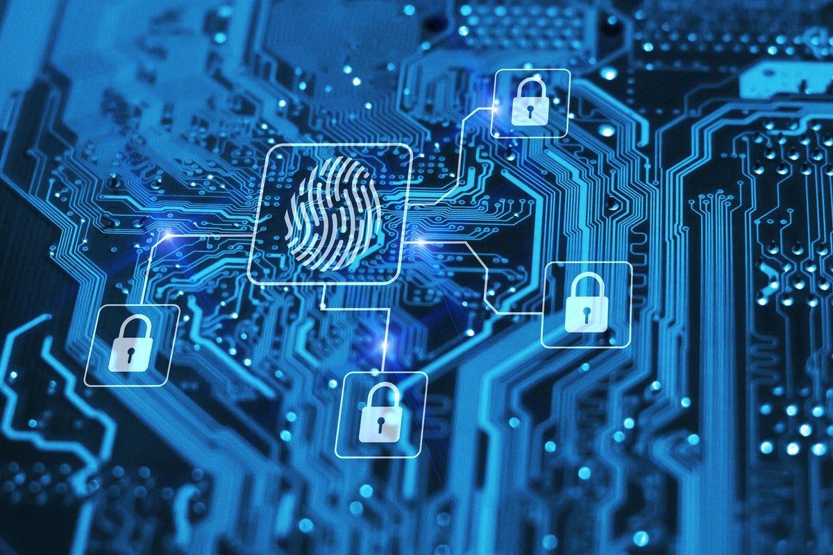 fingerprint login authorization cyber security circuit lock connection access