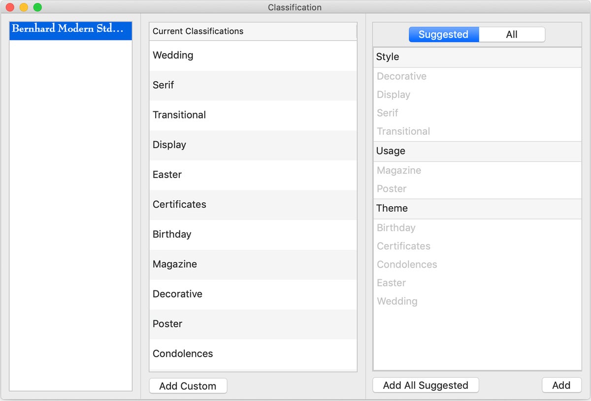 fontexplorer x pro 7 classification window