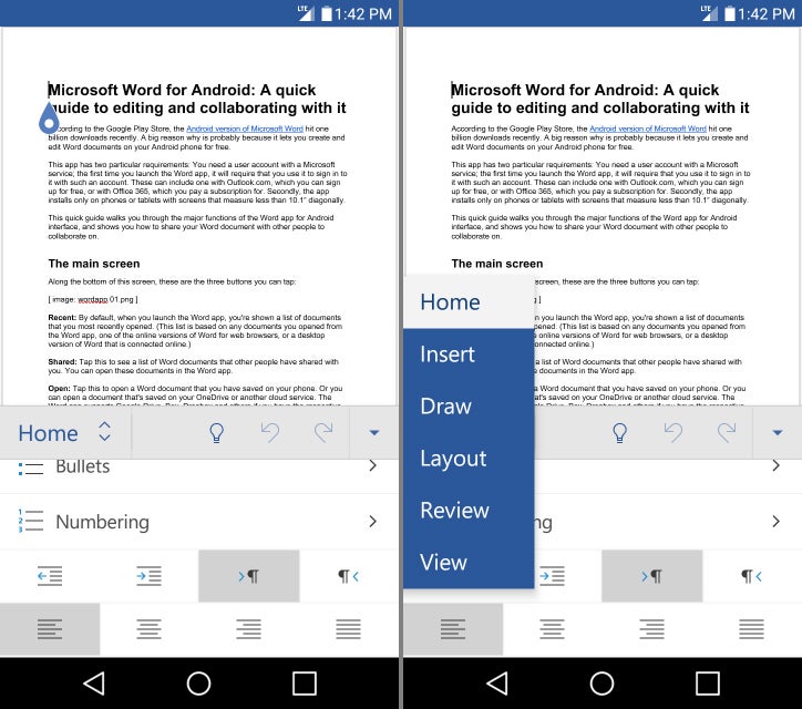 word app 10 android expanded toolbar menu