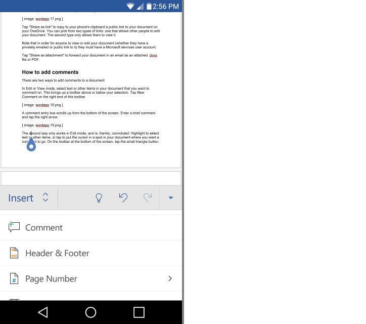 word app 16 android insert comment
