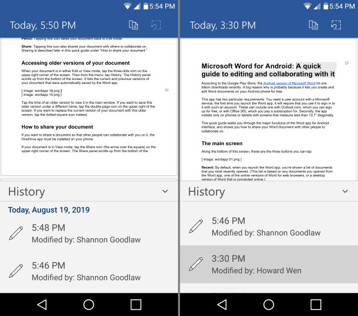 word app 18 android doc history