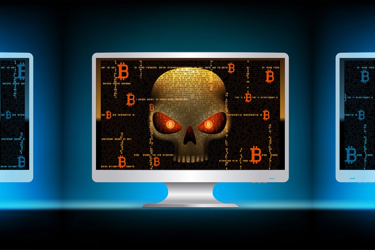Криптовалюта> Бінарні символи черепа, коду та біткойна вторгуються в системи як зловмисне програмне забезпечення