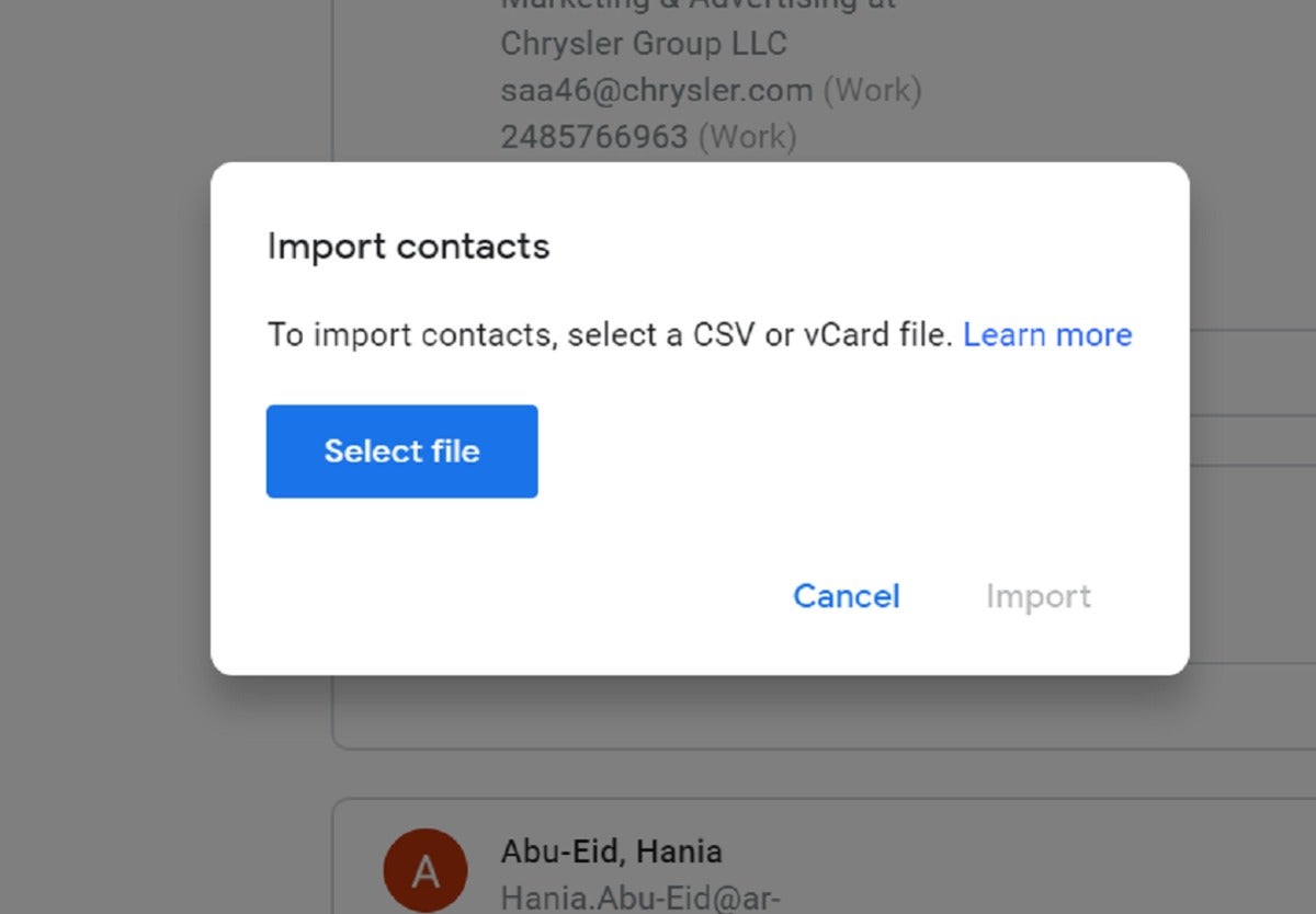 google contacts import
