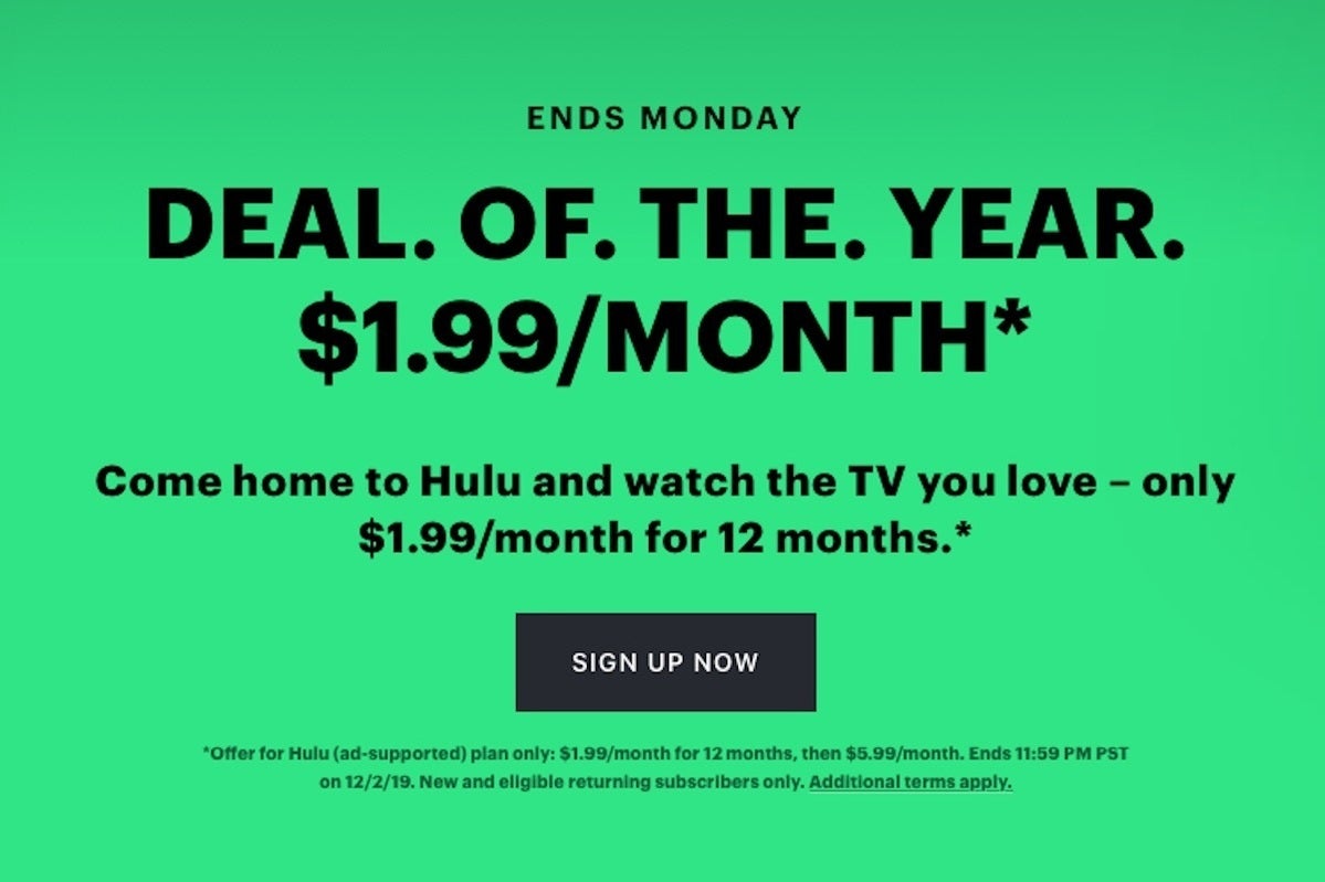 Reminder Today is the last day to get Hulu for 1.99 per month TechHive
