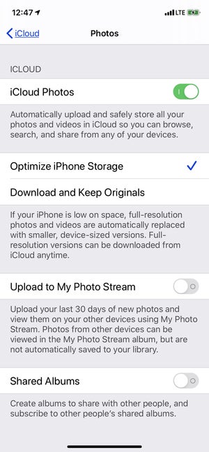 ios13 icloud storage photo setting