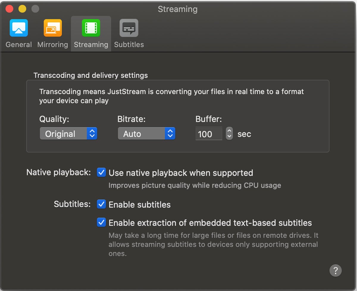 juststream streaming settings